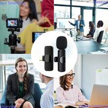 无线领夹式麦克风：具有智能降噪和 360° 拾音功能，黑色，Type-C 接口，带防风罩，一键连接，便携式领夹式麦克风，兼容 Android 智能手机/平板电脑，直播、视频博客、视频会议 - 黑色 - 查看 3