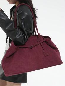 BAILEE Stylish, Minimalist, Solid Color, Matte PU Leather Dumpling Bag/Tote Bag With Foldable Magnetic Closure. Perfect For Outfits And As A Gift Option. - Multicolor - View 9