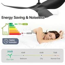 Sofucor Black 52-Inch Reversible Ceiling Fans With Remote Control Bedroom Ceiling Fans Curved Blades Downrod Ceiling Fan No Light With Reversible 6 Speeds Timer Fan - 黑色 - 查看 5