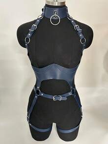 1PC Lingerie Set Women Bodysuit Leather Bra Binding Belt, Thigh Garter, Buttocks Harness, Underwear Accessories,Halloween Role Play Outfit - 黑色 - 查看 11
