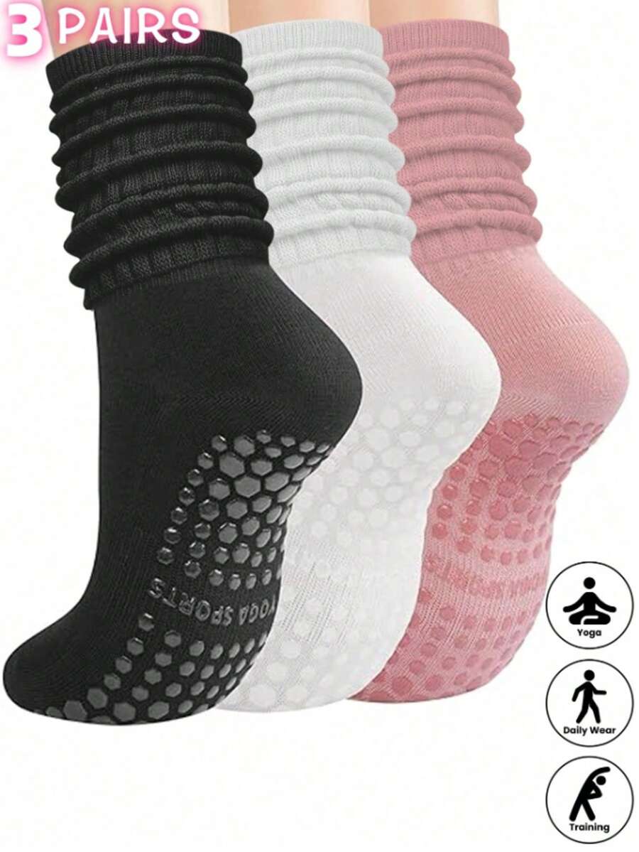 3 双女士彩色非瑜伽袜，适合普拉提、瑜伽、芭蕾、运动和家居使用，是情人节、圣诞节的理想礼物，柔软舒适的防滑袜，适合所有季节、秋冬