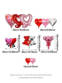 16pcs/Set Valentine's Day Party Decorative Balloons, Suitable For Creating Valentine's Day Bouquets (This Set Only Includes Balloons, No Other Accessories) Mini Hugging Bear/Koala/Couple Bear/Heart-Linked Balloons, 18-Inch Red/Pink/Rose Gold Heart-Shaped Foil Balloons, 10-Inch Red/Pink/Silver Heart-Shaped Foil Balloons, Suitable For Valentine's Day Surprise Gifts, Decorations, Proposals, Engagements - Multicolor - View 2