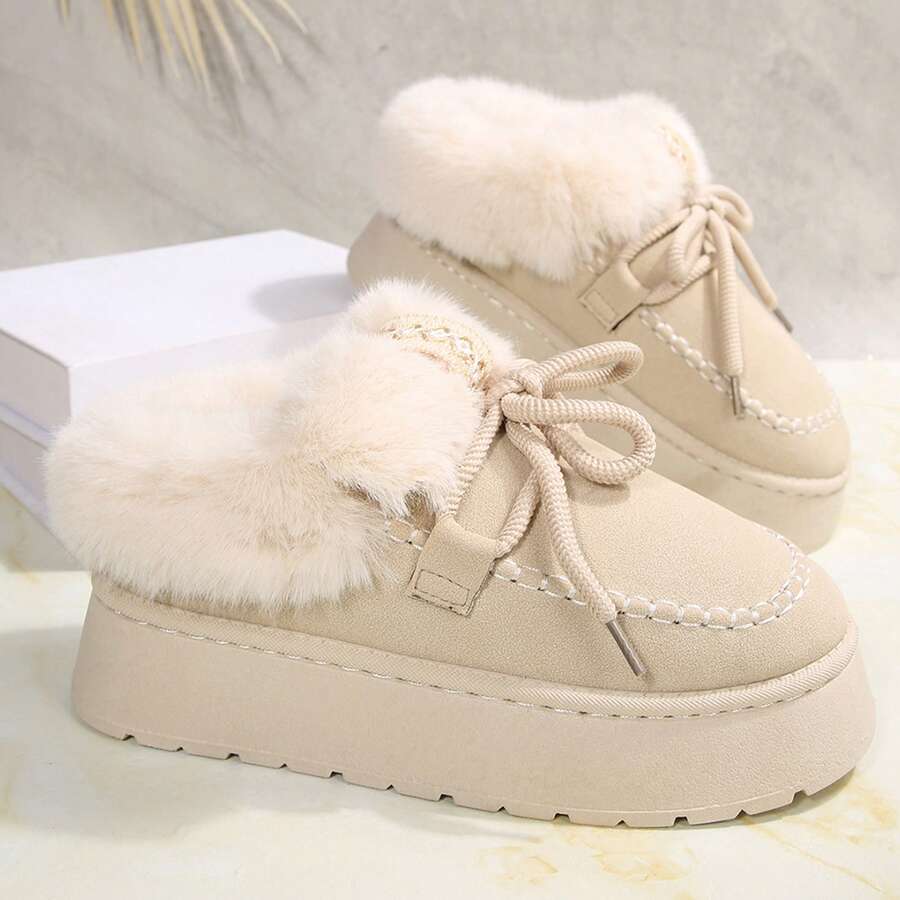 Fall Winter Cotton Fuzzy Bedroom Slippers For Women Warm Ankle Booties Faux Fur Lined Shoes Indoor Outdoor House - trắng - Xem 1