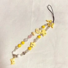 Braccialetto delicato con ciondoli a forma di stella gialla, fiocco e cuore, catena e laccetto da polso per donna