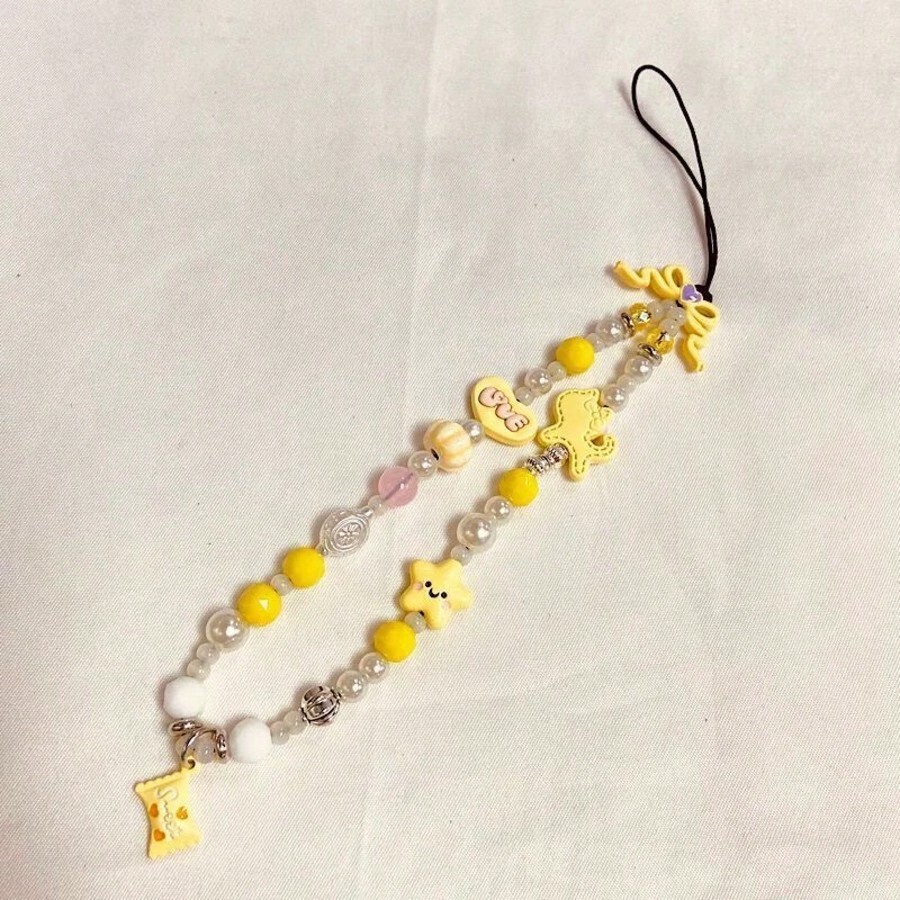 Braccialetto delicato con ciondoli a forma di stella gialla, fiocco e cuore, catena e laccetto da polso per donna