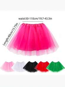 1pc Women Adult Fluffy 3-Layer Tulle Skirt With Lining, Retro 80s Christmas Run Party Ballet Costume, Puffy Tutu Skirt For Spring Summer Autumn Winter