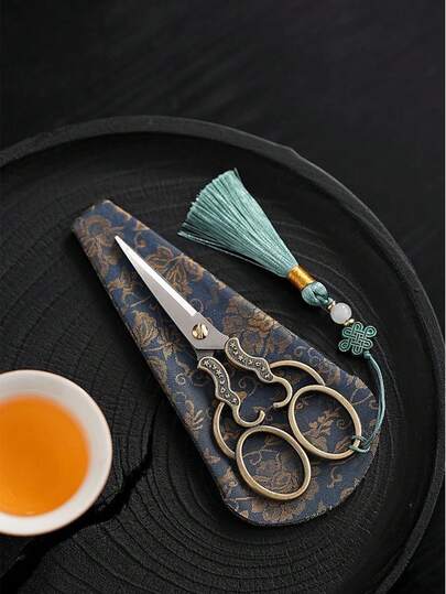 European Classic Retro Copper-Plated Stainless Steel Scissors, With Storage Bag, Used For Thread, Embroidery, And Sewing Crafts, Sewing Supplies Accessories, Craft Scissors Beauty Tools Vintage Small Scissors