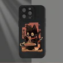 1 Piece Fun Design Cat Eating Noodles Pattern TPU Eye Protection Phone Case, Compatible With IPhone 11 12 13 14 15 16 XS XR X 7 8 12 13 Plus Pro Max SE Series, Suitable As A Gift For Girlfriend, Boyfriend, Friend Or Yourself - 混合顏色 1 - 查看 2