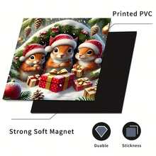 1 pieza Imán plano con estampado de ardilla navideña, fácil de limpiar en lavavajillas, sin necesidad de adhesivo, apto para electrodomésticos de cocina (lavavajillas, refrigerador), decoración navideña, accesorios estacionales para el hogar, lavable y reutilizable, decoración interior