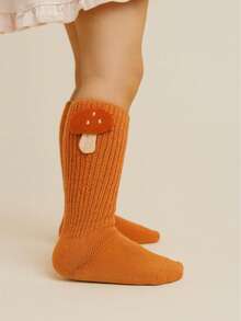 1 Piece Baby Cotton Socks, Medium Length, Cute With Cute Animal And Fruit Appliques, Upholstery - 亮橙色 - 查看 2