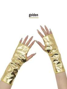 1 par de guantes negro brillante sin dedos cortos, adecuados para disfraz de Halloween, cosplay punk rock, clubes nocturnos, baile de hip hop