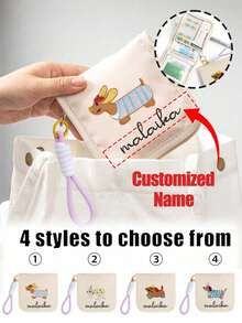 Portable Medicine Bag With Customizable Name, Cute Animal Embroidered Stickers, Includes Braided String, Compact Pill Organizer And First Aid Bag, Travel-Friendly Medicine Storage For Daily/Outdoor/Travel, Essential Medical Accessory For Health-Conscious And On-The-Go Users, Multi-Functional Fabric Small Medicine Bag - Multicolor - View 1