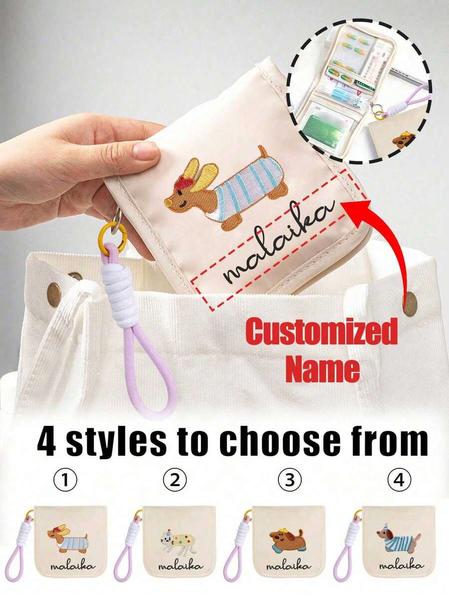 Portable Medicine Bag With Customizable Name, Cute Animal Embroidered Stickers, Includes Braided String, Compact Pill Organizer And First Aid Bag, Travel-Friendly Medicine Storage For Daily/Outdoor/Travel, Essential Medical Accessory For Health-Conscious And On-The-Go Users, Multi-Functional Fabric Small Medicine Bag - Multicolor - View 1
