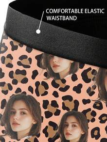 1 Pair Of Custom Men's Boxer Briefs, Personalized Face Customization, Men's Boxer Briefs With Leopard Print, Personalized Photo Men's Boxer Shorts, Sweet And Romantic Long Men's Underwear, A Gift For Your Beloved, Anniversary Gift, Wedding Gift, Couple Gift, Best Friend Gift, Boyfriend/Husband/His Gift - Black - View 5