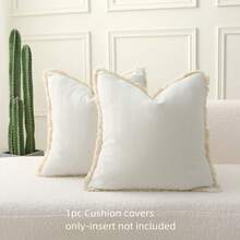 1 Vỏ gối trang trí tua rua xương cá, mềm mại và thoải mái cho ghế sofa, giường, trang trí nhà cửa, phong cách trang trại, màu trắng - trắng - Xem 3