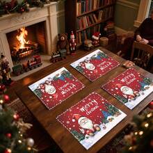 1 set/1 pièce/4 pièces/6 pièces Vaisselle avec motif de lutin et sapin de Noël, vaisselle thermoprotectrice, vaisselle en polyester lavable en machine, vaisselle de protection, décoration centrale, décoration quotidienne pour le salon familial, convient pour la décoration de rassemblement de groupe