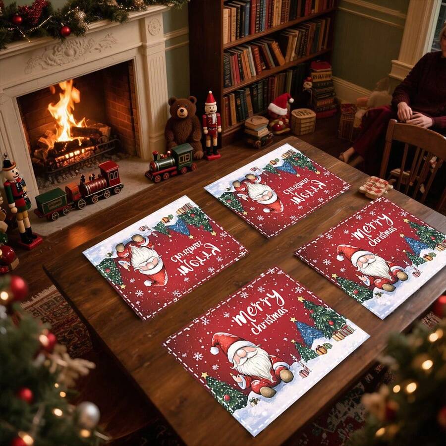 1 set/1 pièce/4 pièces/6 pièces Vaisselle avec motif de lutin et sapin de Noël, vaisselle thermoprotectrice, vaisselle en polyester lavable en machine, vaisselle de protection, décoration centrale, décoration quotidienne pour le salon familial, convient pour la décoration de rassemblement de groupe