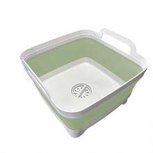 9L 2.4Gal Dish Basin Collapsible With Drain Plug Carry HandlesKitchen Storage Tray Dish Wash Basin Portable Dish Tub Foldable Dishpan For Camping RV Gray - 淺綠色 - 查看 1