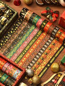 17 Rolls/Box, Christmas Theme Washi Tape Set - Delicate Snowman, Pine Tree, Snowflake, Stars And Other Christmas Patterns, Creative Bronzing Process Design Decorative Tape,For Study Stationery, Gift Wrapping And DIY Crafts Decorative - Multicolor - View 5