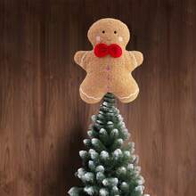 Gingerbread Man Tree Topper Decorative Cute Red Bow Tree Decoration For Home And Holiday Christmas Decorations Home Christmas Gifts Christmas Decor - Multicolor - View 4