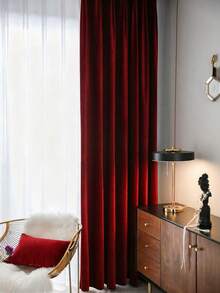 1件装杆袋式天鹅绒窗帘，奢华后现代北欧风格酒红色天鹅绒遮光窗帘，适用于客厅、卧室、阳台 - 紅色 - 查看 5