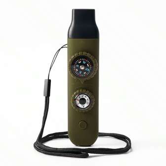 7-In-1 Survival Multi-Tool Whistle, ABS Outdoor Safety Whistle With Compass, Magnifier, Signal Mirror, LED Light, Thermometer, Lanyard, For Kayaking, Boating, Hiking, Camping, Mountaineering, Fishing, Rescue. Durable Survival Tool Suitable For Adventure Enthusiasts, Outdoor Multi-Function Tool