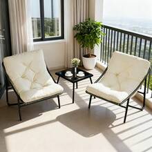 T-ZBDZ Comfortable 3-Piece Balcony Furniture Set With Seat Cushions And Table – Ideal For Small Balconies And Terraces - 白色 - 查看 5