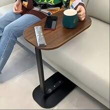 Multi-Functional C-Shaped Side Table, With A Sturdy Metal Frame, It Saves Space And Is Easy To Move. It Is A Compact Coffee Table Suitable For Decoration In Living Rooms And Bedrooms, And Also Suitable For Outdoor Use. It Is The Top Choice For Gifts Or Personal Use. - Black Bracket + Walnut Pattern - View 4