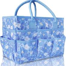 Small Blue Flower Oxford Cloth Tote Bag With Pockets And Handles, Suitable For Teachers, Officials, Artists, Travelers, Etc.