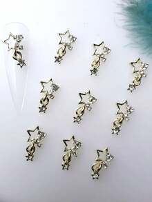 10 pezzi/confezione Decorazioni per unghie in stile giapponese con charms a forma di pentagramma in lega e strass, accessori fai-da-te per decorazione unghie