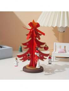 1PC DIY Wooden Mini Christmas Tree Kit With Ornaments - Handmade Festive Home Decor For Desk, Shelf & Christmas Gift Idea (Green & Red)​