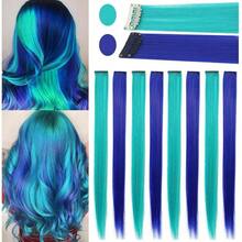 8 PCS Blue Teal Hair Accessories Clip In Colored Hair Extensions Girls Colorful Hair Pieces Party Highlights Heat Resistant Synthetic Mutilcolors Straight Wig Pieces Blue Teal - Màu xanh ngọc - Xem 3