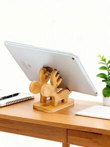 1pc, Personalized Custom Bamboo Reindeer Phone Stand, Laser Engraved, Personalized Custom Name, Custom Bamboo Phone Holder, Suitable For Desktop, Travel, Business, And Outdoor Use, Ideal For Home, Office, Unique Gifts Or Souvenirs. - Khaki - View 4