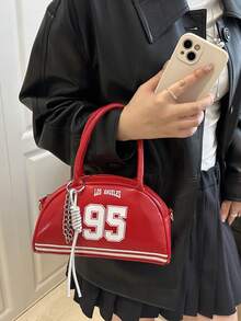 Túi bowling cầm tay và đeo vai thời trang mới, phong cách, độc đáo, thời trang đường phố, cô gái ngọt ngào và sành điệu, Y2K, cổ điển, đại học, số, thể thao, cặp học sinh, thanh thiếu niên, ngày lễ tình nhân - Đỏ - Xem 4