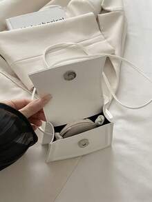 1件迷你时尚简约纹理面料手提包小方包口红包百搭可爱单肩包 - 白色 - 查看 11