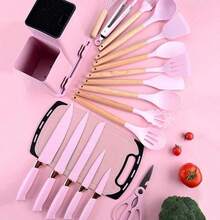 19-Piece Silicone Kitchen Utensil Set With Heat-Resistant Wooden Handles - Premium Non-Stick Utensil Set - 白色 - 查看 3