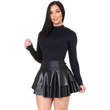 Short Skirt In Double Layer Cirre Ruffle Party/Club High Waist - 黑色 - 查看 3