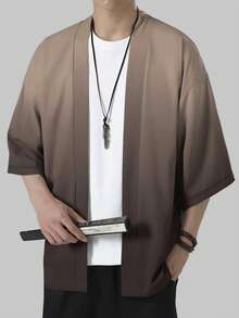 男士休闲时尚开衫、渐变色印花上衣、服装 - 巧克力棕 - 查看 4