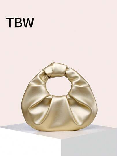 Women's Handbag With Cloud Pleats, Solid Color, Stylish With A Knot, Suitable For Going Out.