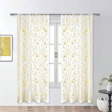 Perdele transparente cu broderie botanică / Perdea transparentă albă simplă cu buzunar / Perdele din voal semi-transparente cu aspect de in, model floral de viță de vie brodate / Pentru dormitor, sufragerie, decor de toamnă, decor de toamnă, decor cameră - Galben - Vizualizare 12