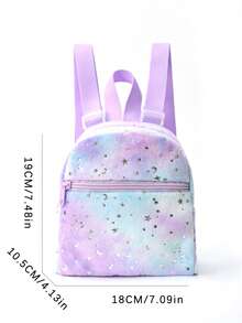 1个冬季新款迷你可爱星月印花柔软毛绒可调节背包，适合儿童女孩，可用于户外旅行、日常使用、节日礼物、小学等场合。 - 紫色 - 查看 2