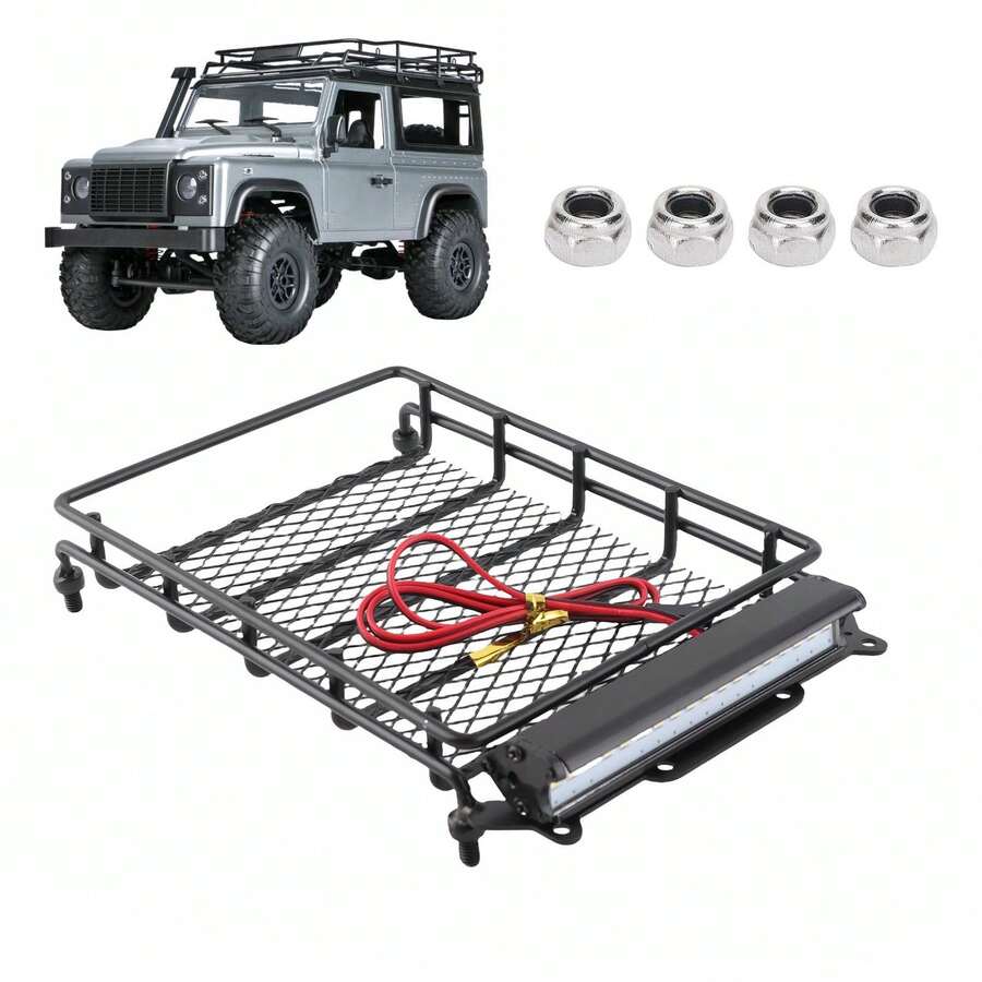 Portaequipajes metálico para techo de coche RC con LED, apto para el modelo de coche RC MN D90 99S. - Negro - Ver 1