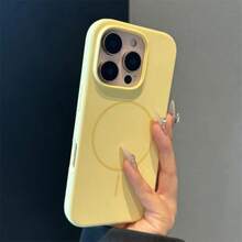 奢华亮面荧光液态硅胶手机壳，兼容 17 Air、16、15、14、13、12、17 Pro Max Plus，带磁吸软盖 - 黃色 - 查看 10