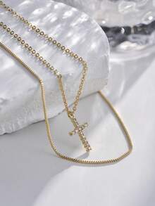 Tkool 2 件时尚十字架项链套装，优雅奢华的女士礼物 - 金黃色 - 查看 2