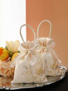 5pcs Elegant Wedding Favor Bags - Luxury Floral Drawstring Gift Bags, Suitable For Candy, Bridal Party Favors, Guest Appreciation Gifts - Multicolor - View 12