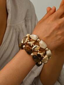 3 件套复古夸张波西米亚风厚多层棕色亚克力串珠手链，奢华高端，适合女性、情侣、派对、日常佩戴 - 彩色 - 查看 5