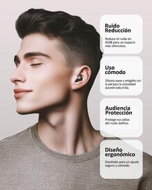 Protectores Auditivos con 8 Earplugs Tapones Auditivos para Dormir, Reducción de Ruido 45 dB, Tapones para Oídos Concierto, Tapones Oidos de Silicona, Ear Plugs Lavable y Reutilizable, - BLANCO - Ver 8