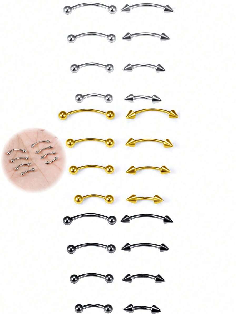 CIZME 8 件/套眉环饰品不锈钢弧形杠铃小眉环垂直唇钉唇饰耳钉肚脐小肚脐环男女通用 20g 16g 6mm/8mm/10mm/12mm - 彩色 - 查看 1