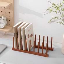 Bamboo Wooden Dish Drying Rack, Vertical Pot Lid Plate Organizer Holder For Cabinet Space Saver, Cutting Board Rack Stand, Pot Lid Holder Kitchen Cabinet Organizer Dish Drying Rack, Baking Pan Drainer, Detachable Book Storage Holder For Office Home Organization And Display, Home Decor, Party & Christmas Storage - 彩色 - 查看 5