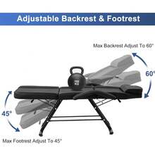 3-Section Adjustable Tattoo Chair With Stool - Heavy Duty Salon Facial Bed & Massage Table, 330lbs Capacity (Black)